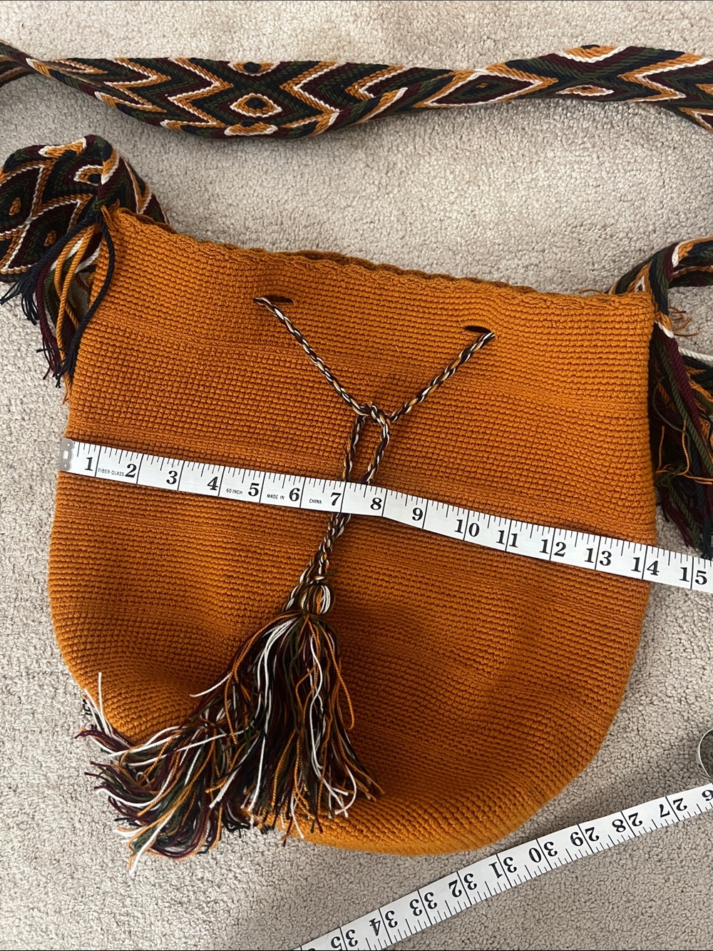 Boho Woven Shoulder Bag in Burnt Orange with Patterned Strap - Picture 3 of 7